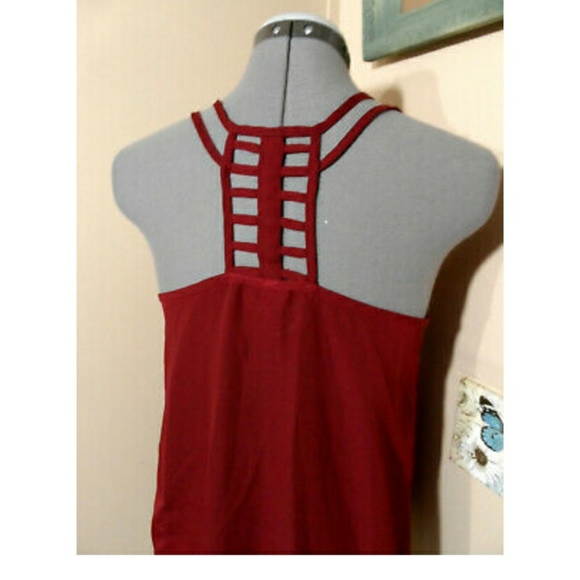 RUE21 Caged back Tank top S Wine Red Scoop neck Sexy blouse - Picture 3 of 5
